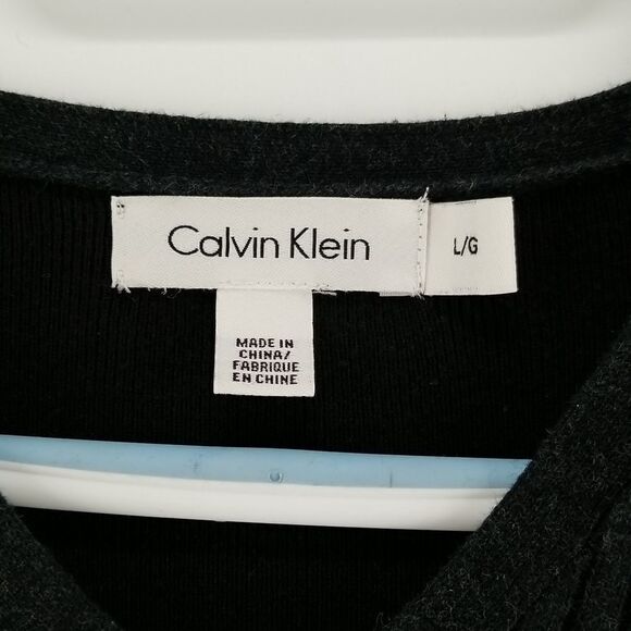 Calvin Klein Sweater Women's Large Raised Strip V Neck Long Sleeved Cotton Black - Picture 2 of 10